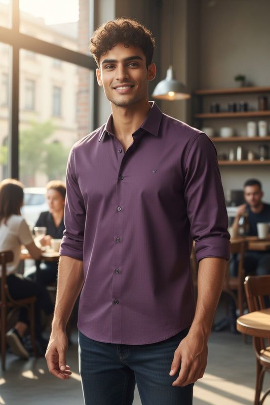 OST Lycra Satin Plain Shirt Purple