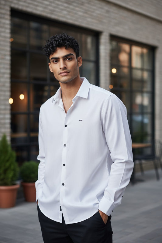 OST Lycra Satin Plain Shirt White