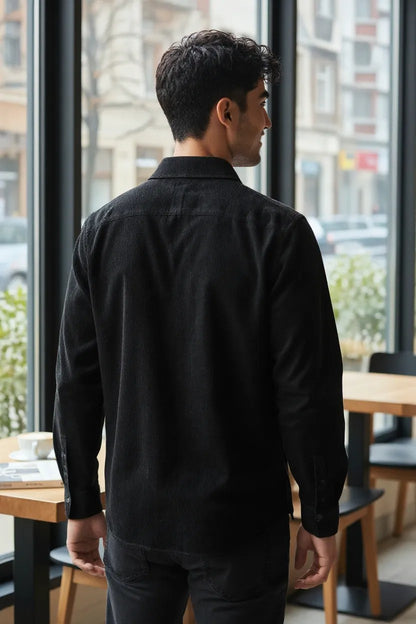 HOM Plain Vertical Woven Shirt Black