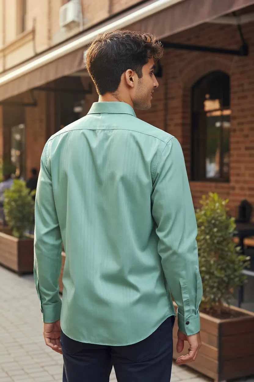 OST Lycra Satin Plain Shirt Green