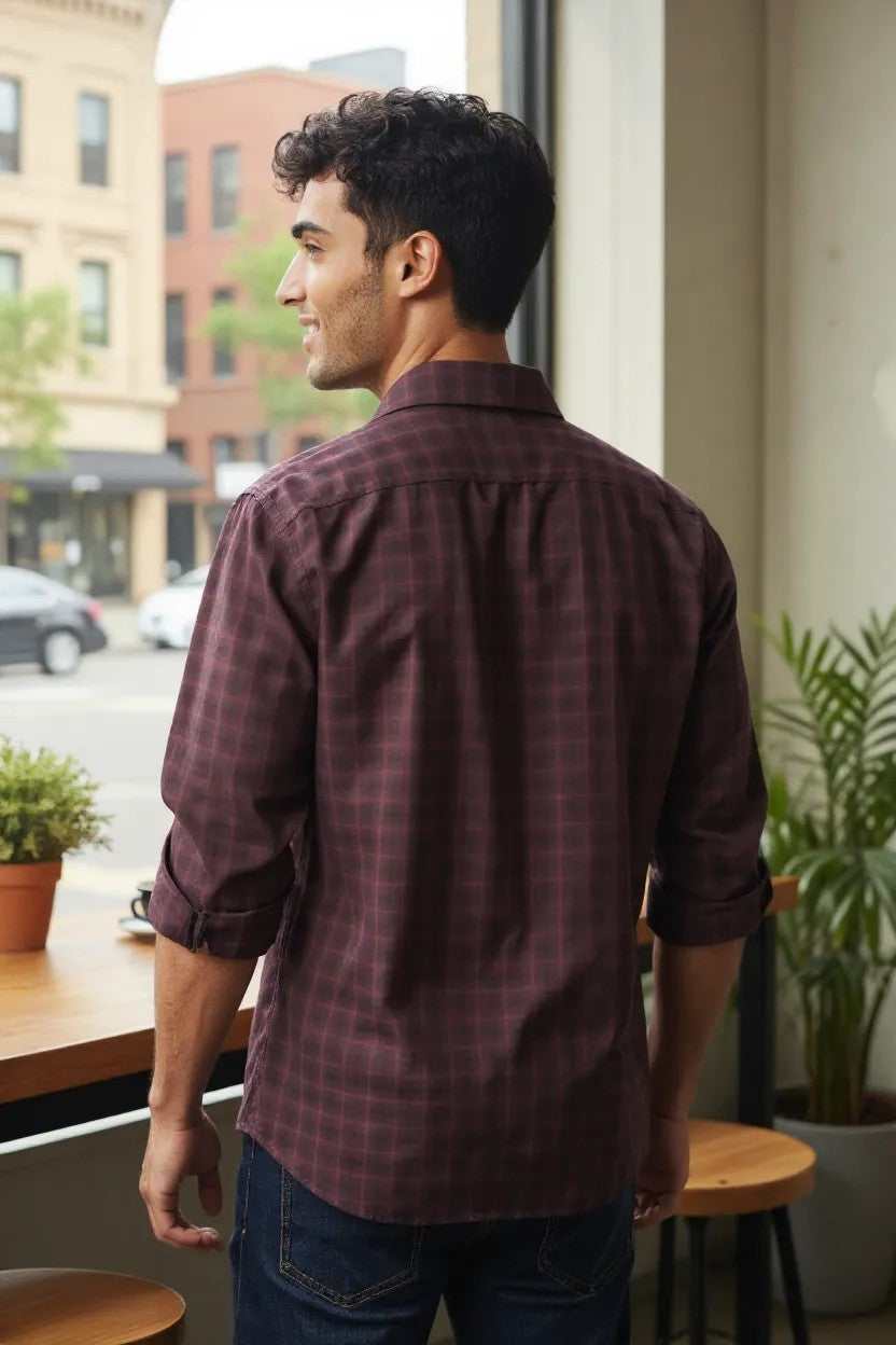 Tom Hatton Printed Check Shirt Maroon SA 5087