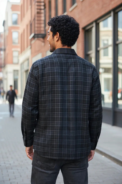Tom Hatton Printed Check Shirt Black Blue SA 5088