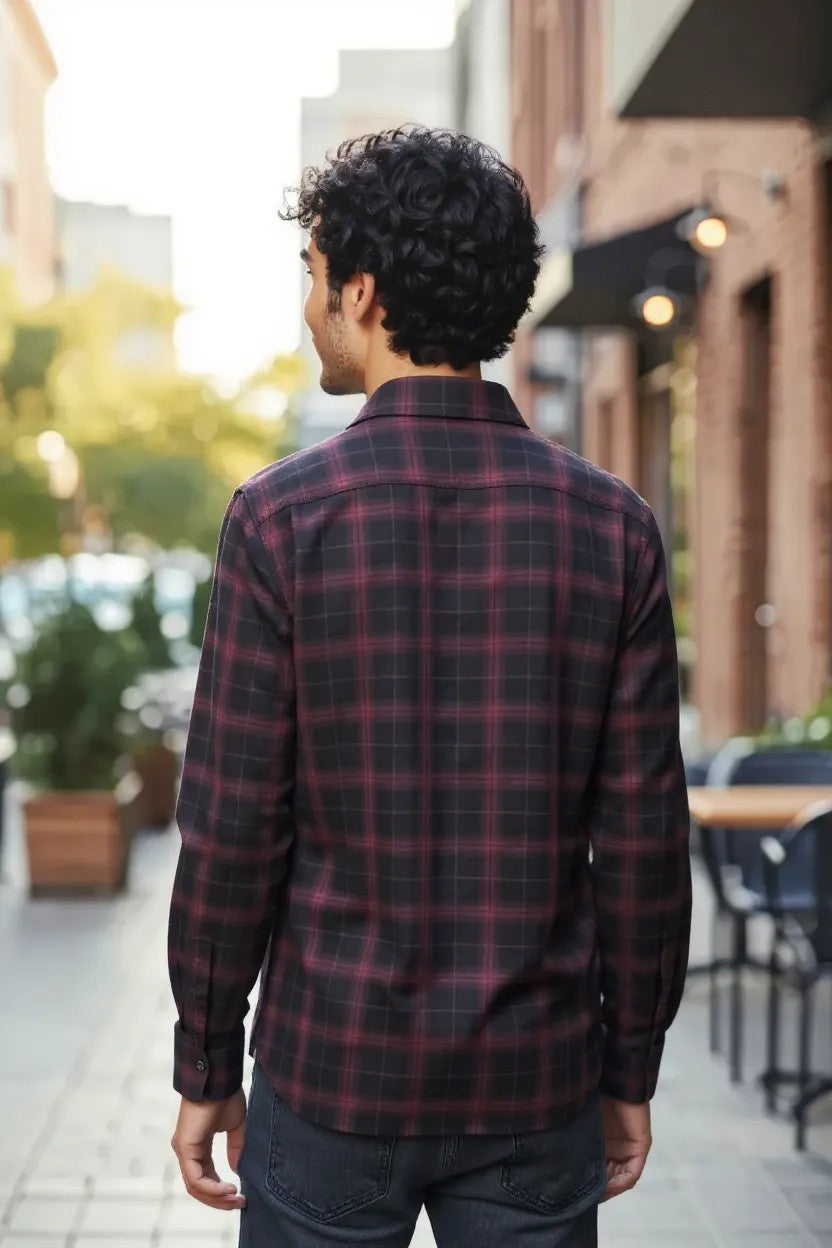 Tom Hatton Printed Check Shirt Maroon Black SA 5091