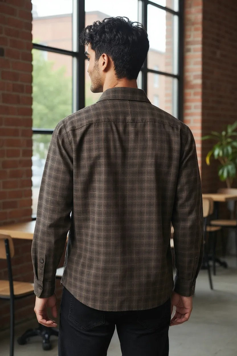 Tom Hatton Printed Check Shirt Brown SA 5087