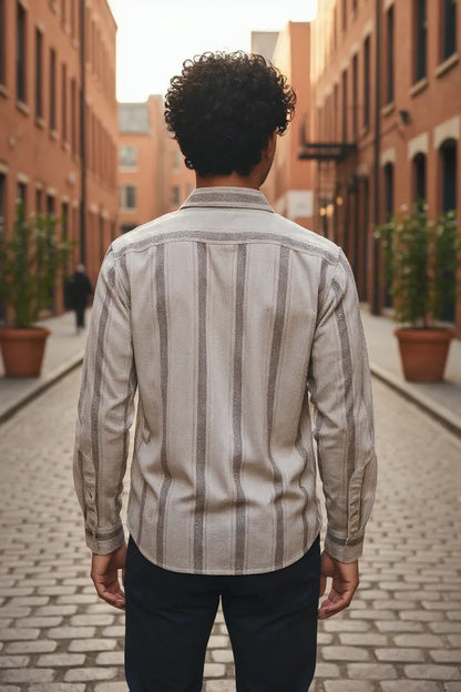 Vintage Auto Vertical Stripe Shirt Brown