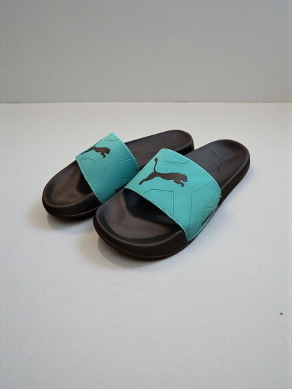 Puma Logo Printed Sliders for Men Green Black