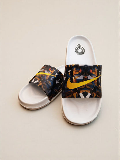 Nike Logo Printed Sliders for Men Yellow White