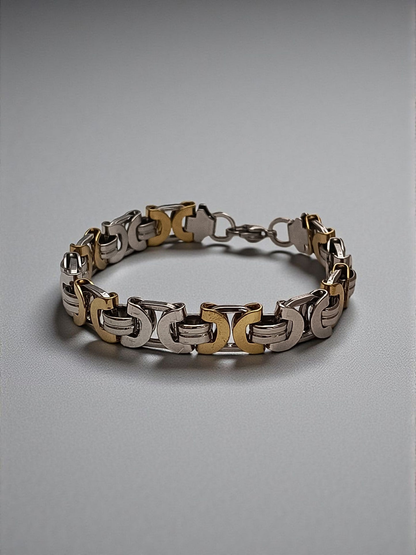Dual Tone Byzantine Link Flat Bracelet for Men