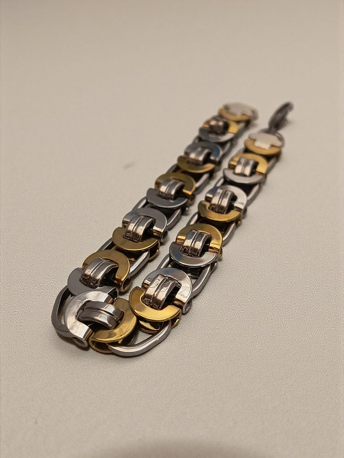 Dual Tone Byzantine Link Flat Bracelet for Men