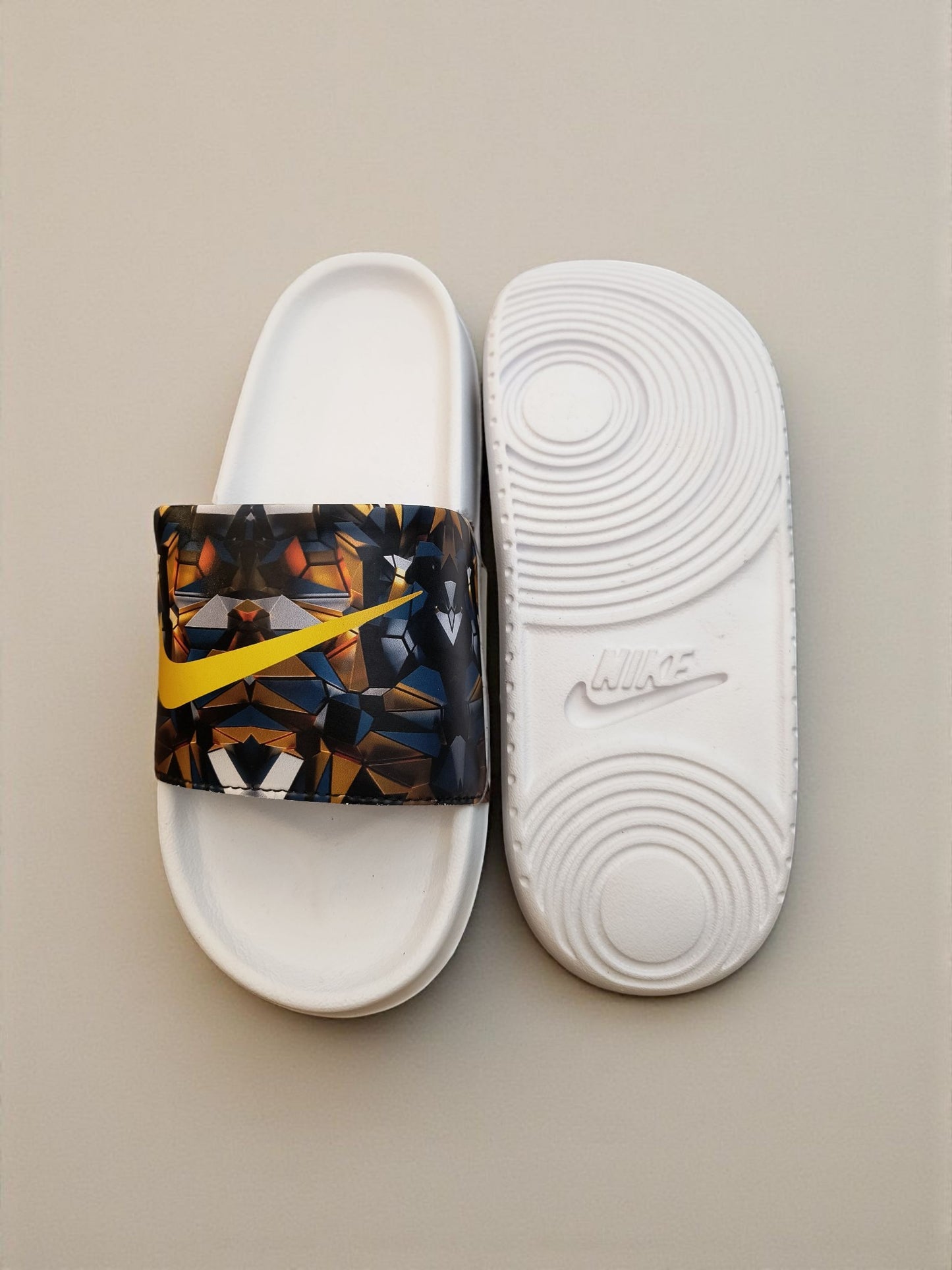 Nike Logo Printed Sliders for Men Yellow White