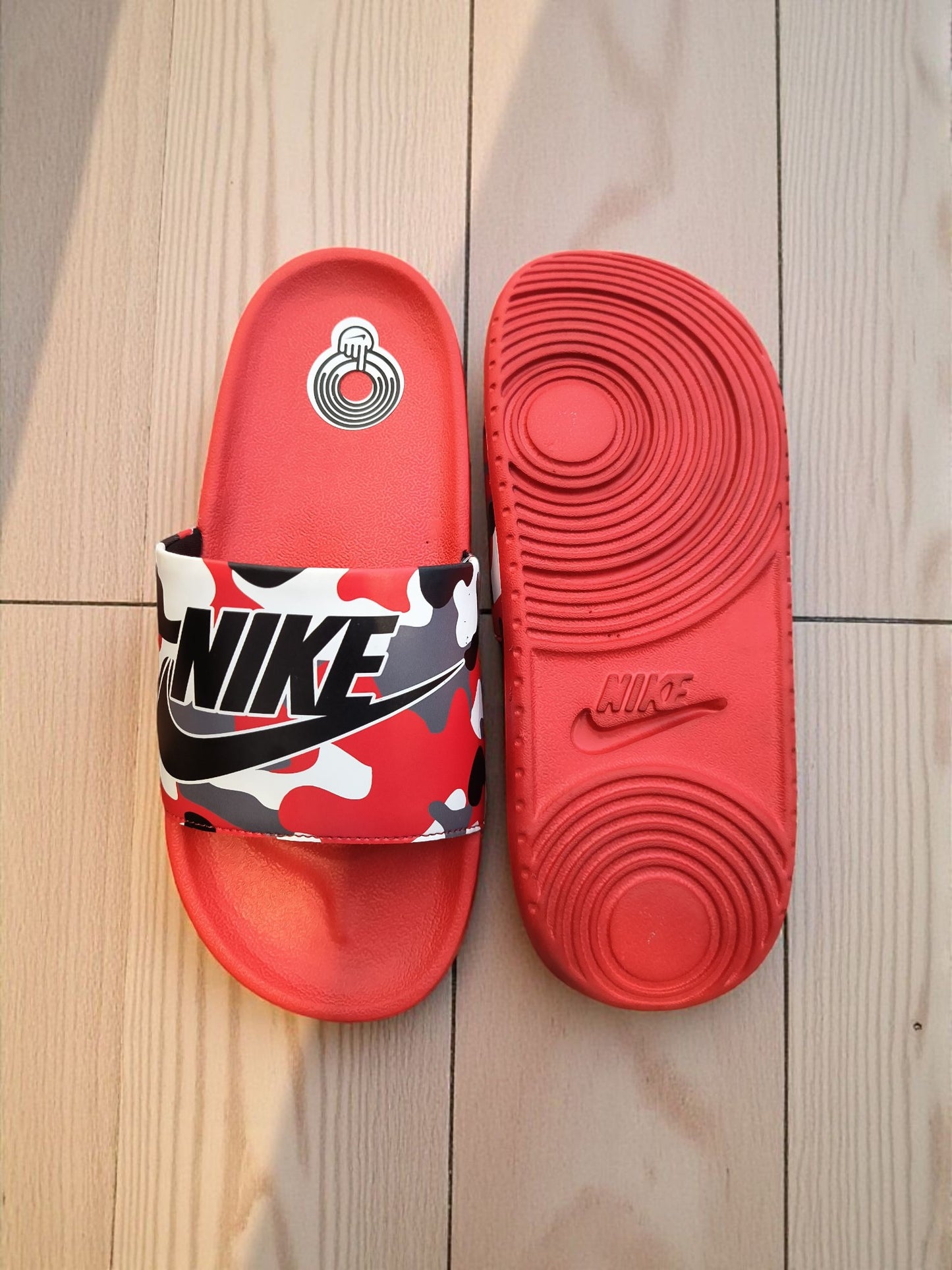 Nike Name and Logo Printed Sliders for Men Black Red