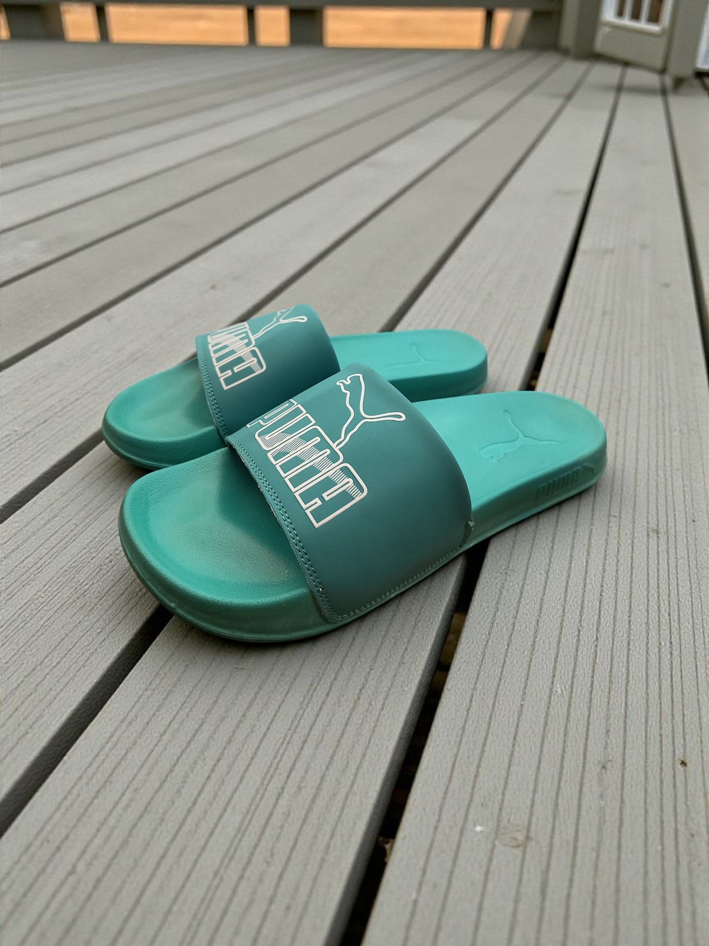 Puma Name and Logo Printed Sliders Green for Men