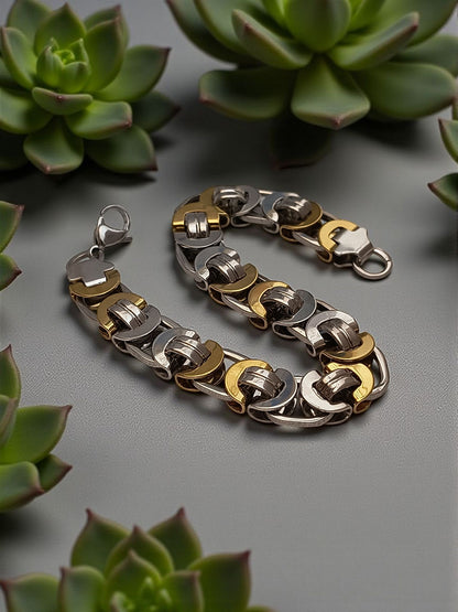 Dual Tone Byzantine Link Flat Bracelet for Men