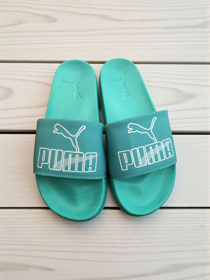 Puma Name and Logo Printed Sliders Green for Men