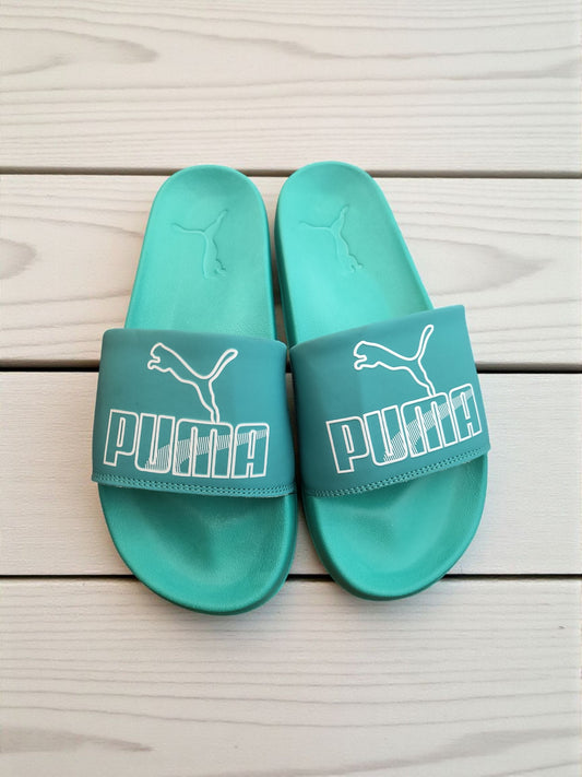 Puma Name and Logo Printed Sliders Green for Men