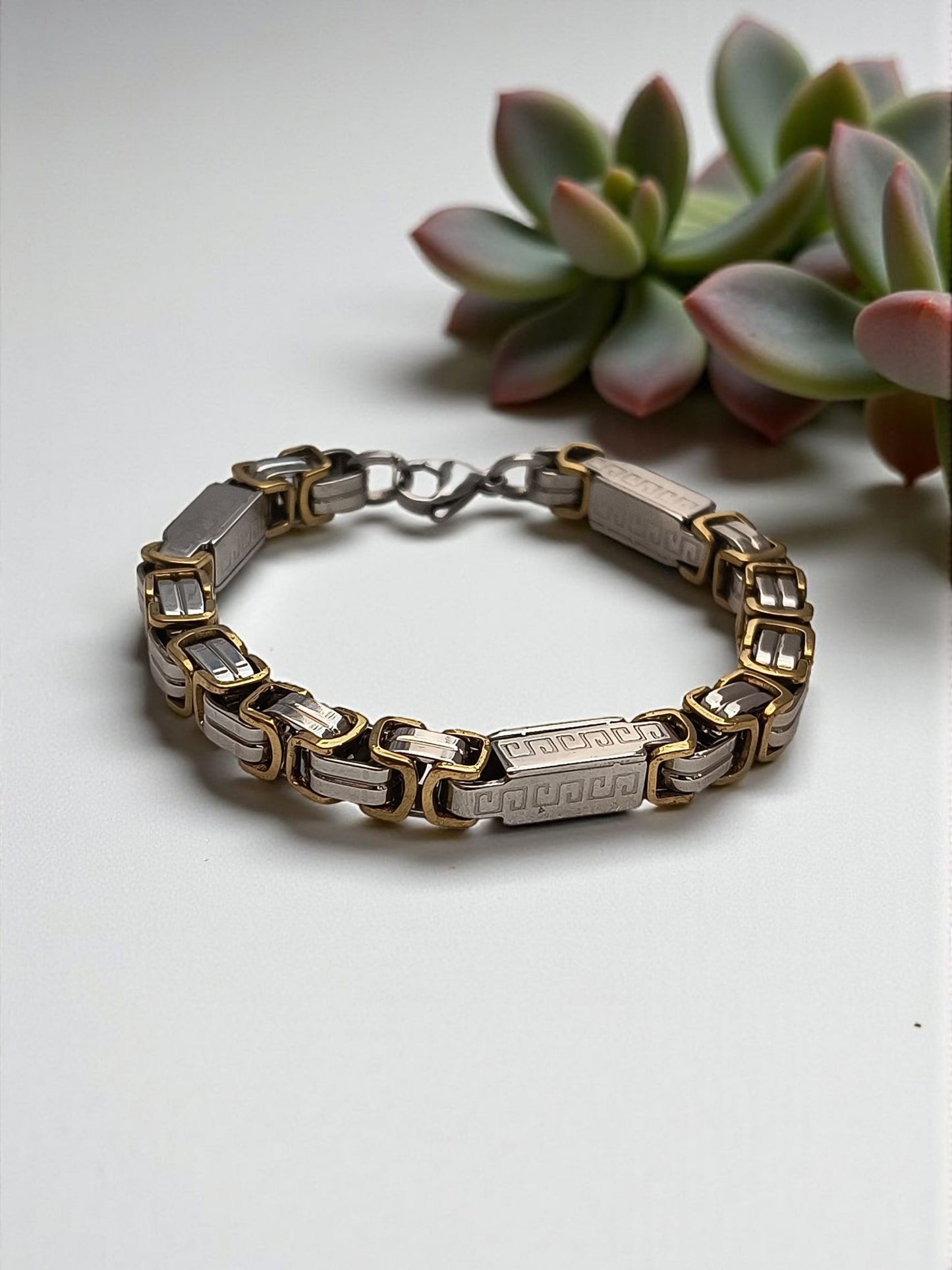 Dual Tone Byzantine Link Bracelet for Men