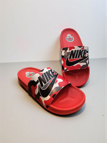 Nike Name and Logo Printed Sliders for Men Black Red