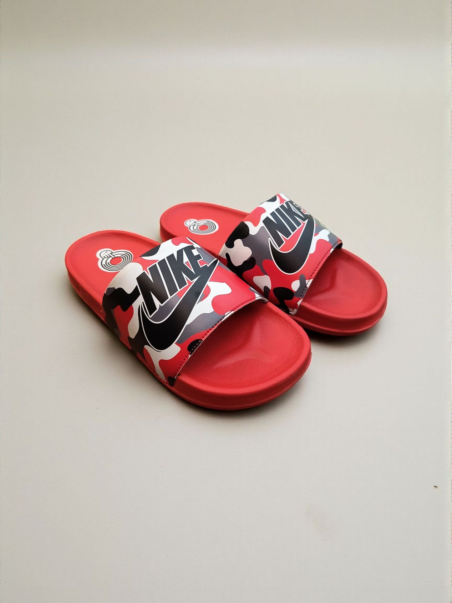 Nike Name and Logo Printed Sliders for Men Black Red