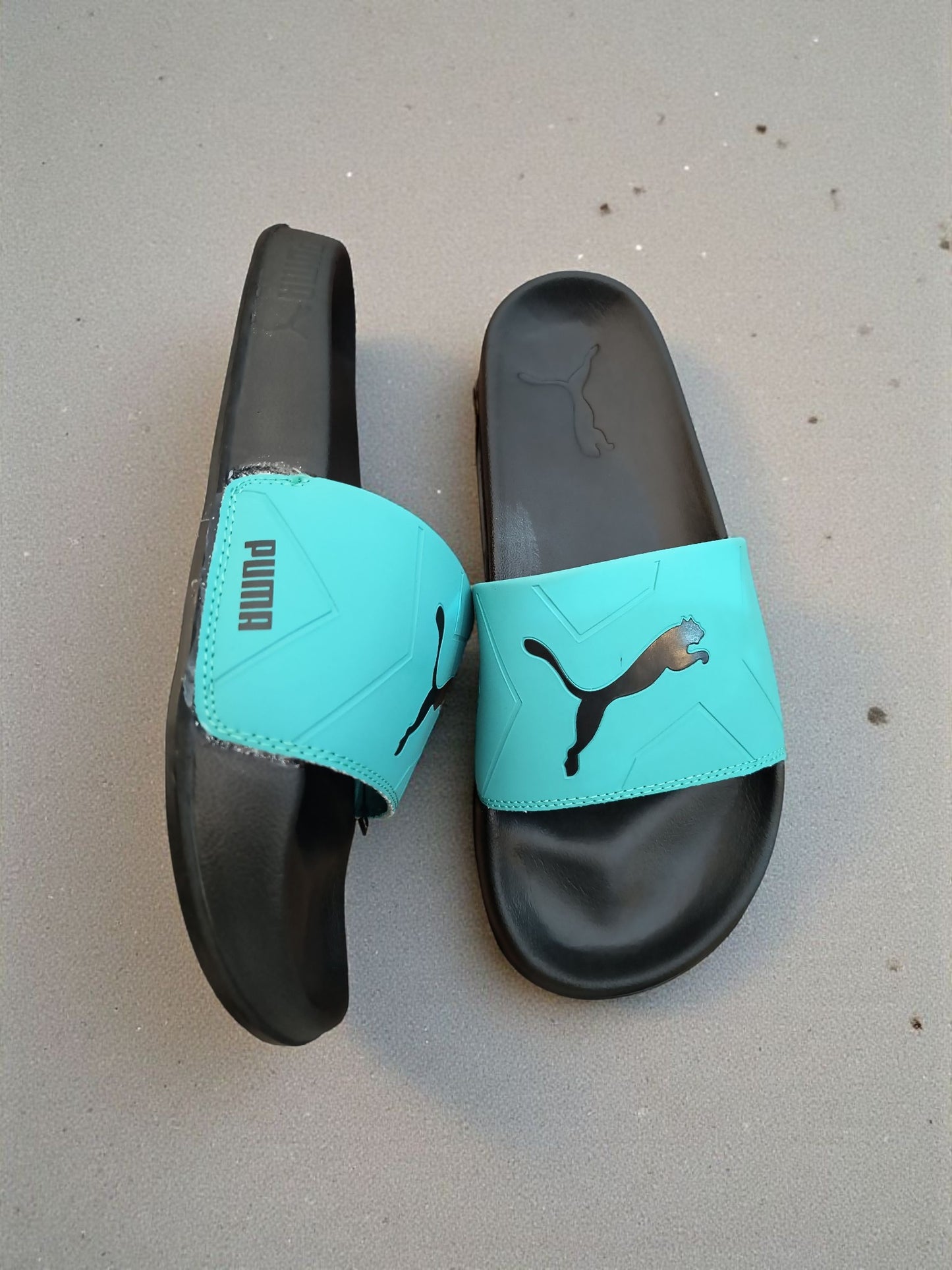 Puma Logo Printed Sliders for Men Green Black