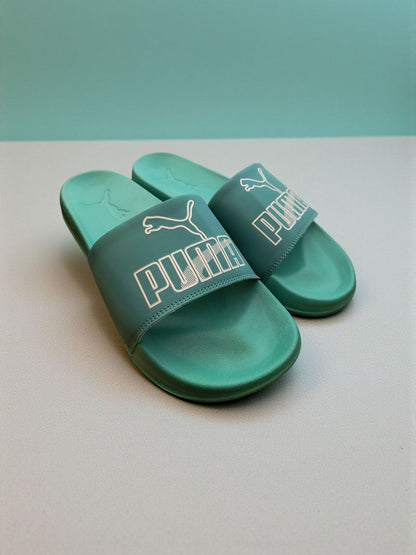 Puma Name and Logo Printed Sliders Green for Men