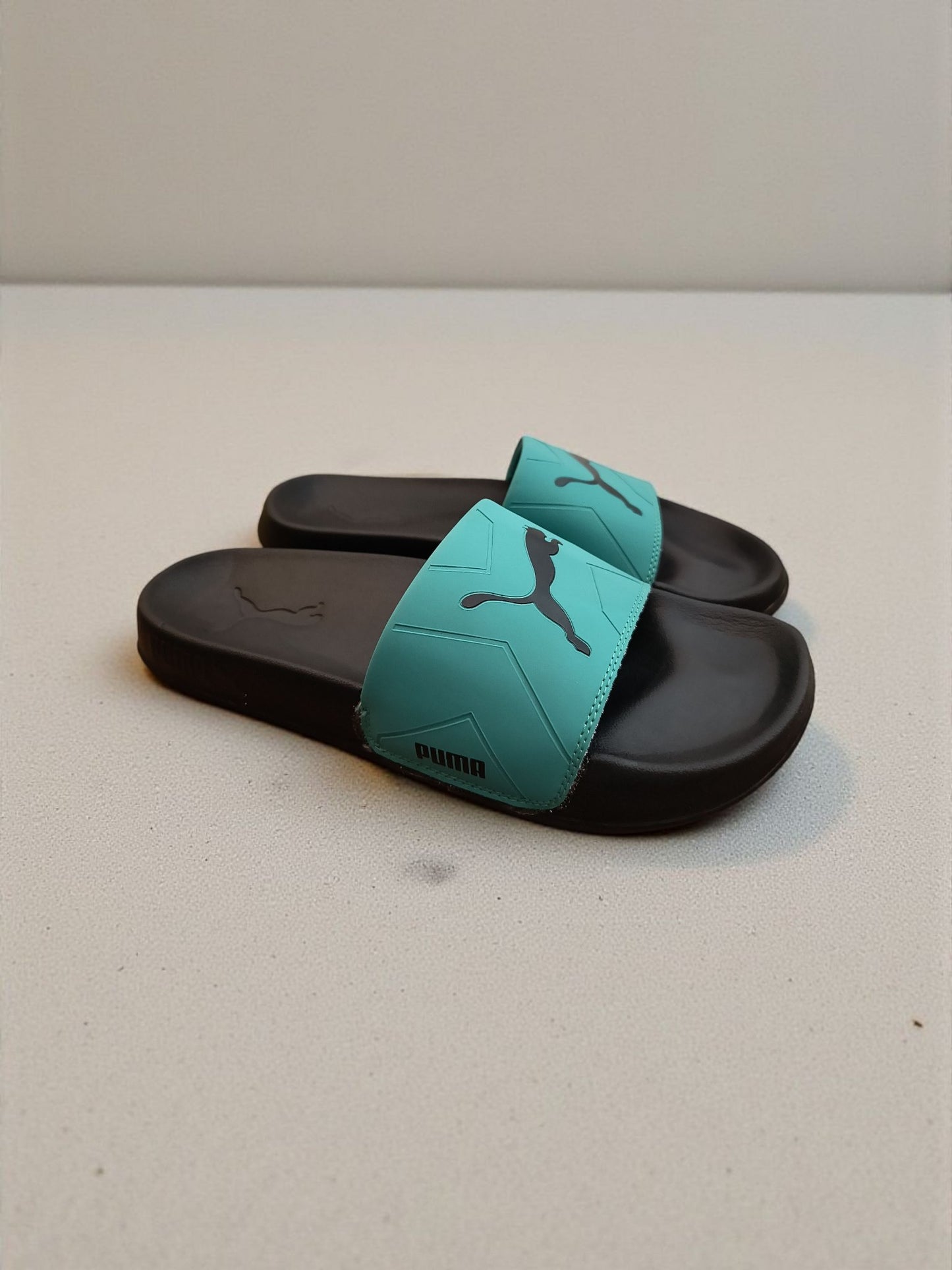 Puma Logo Printed Sliders for Men Green Black