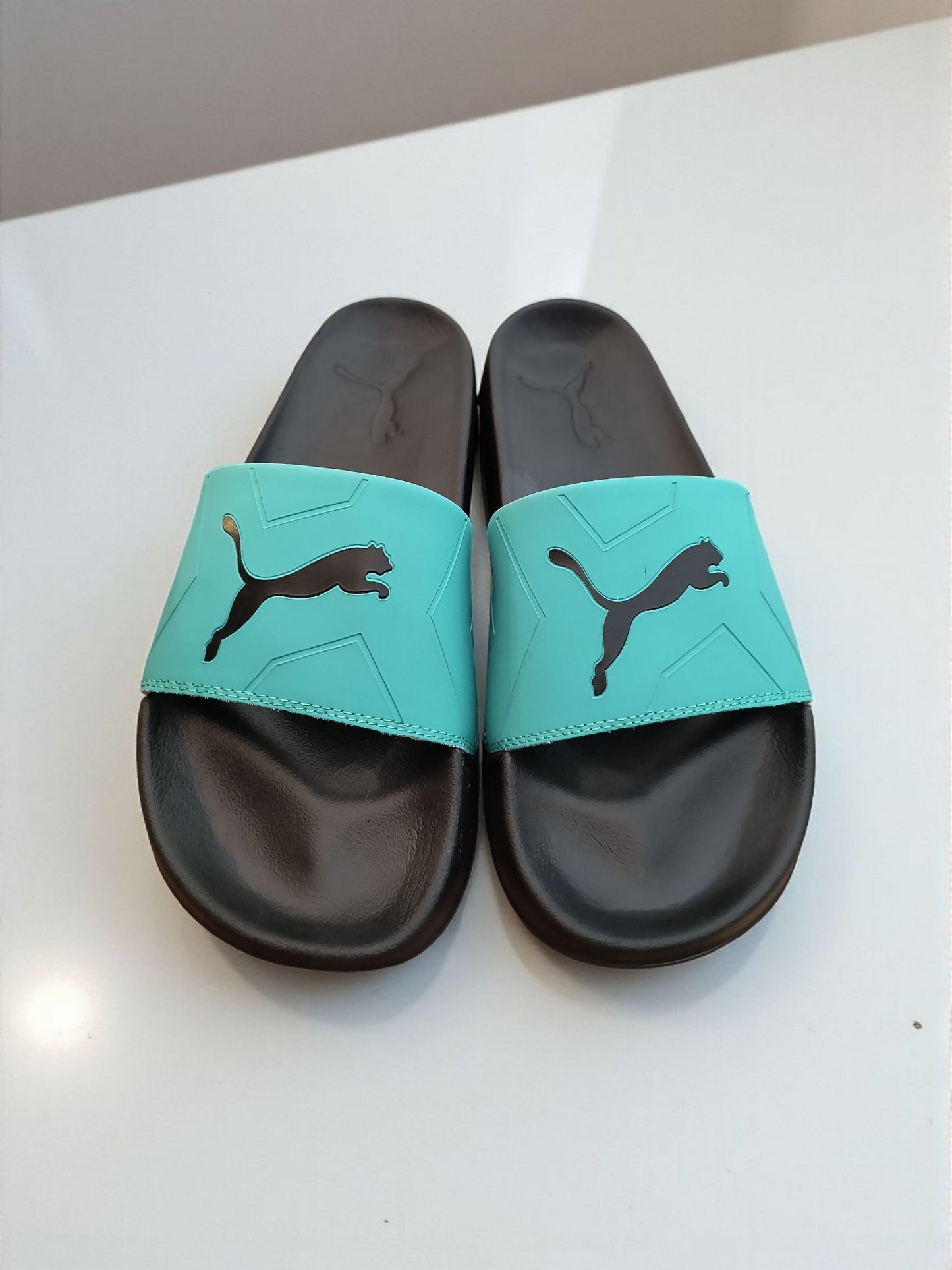 Puma Logo Printed Sliders for Men Green Black