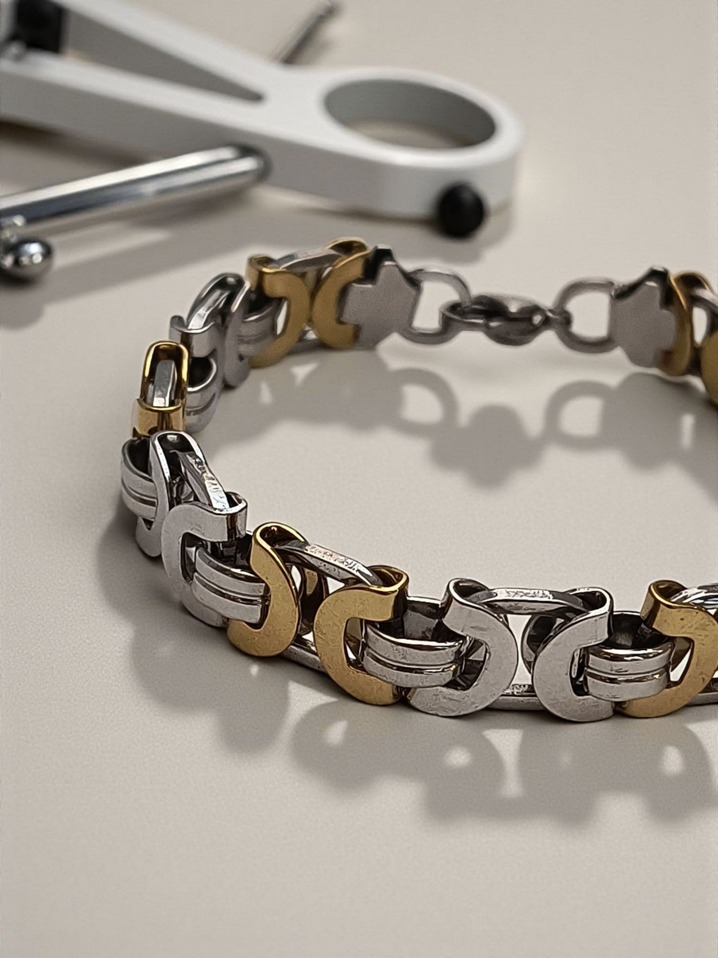 Dual Tone Byzantine Link Flat Bracelet for Men