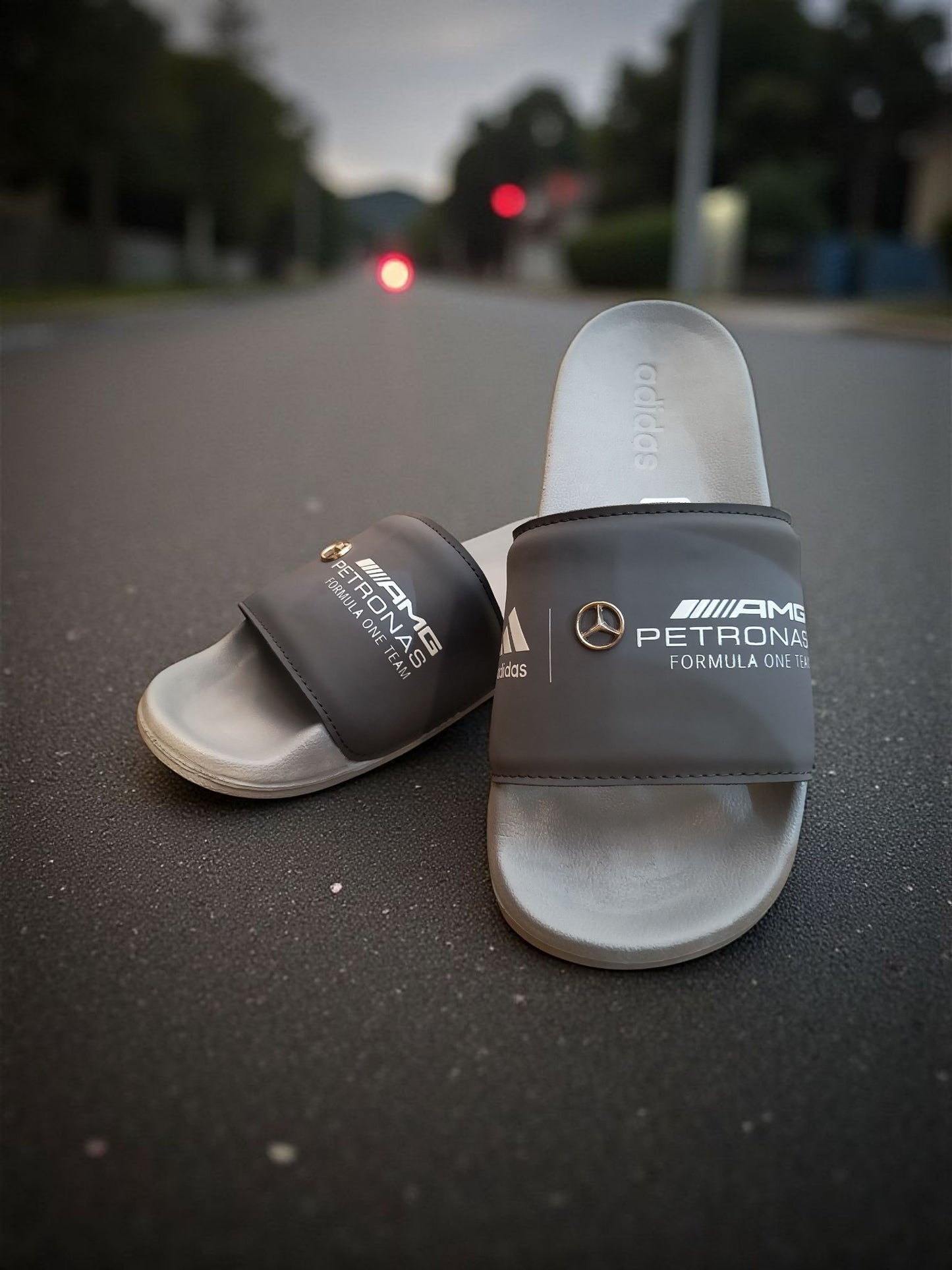 Adidas AMG Petronas Sliders for Men Grey