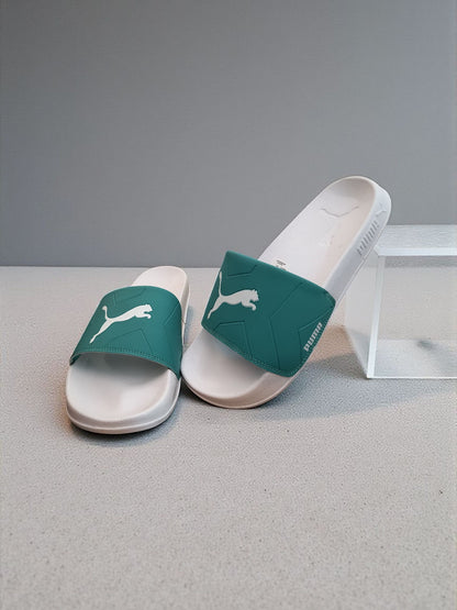 Puma Logo Printed Sliders for Men Green White