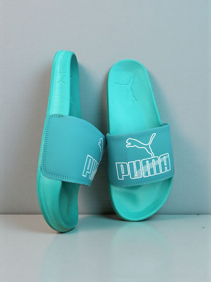 Puma Name and Logo Printed Sliders Green for Men
