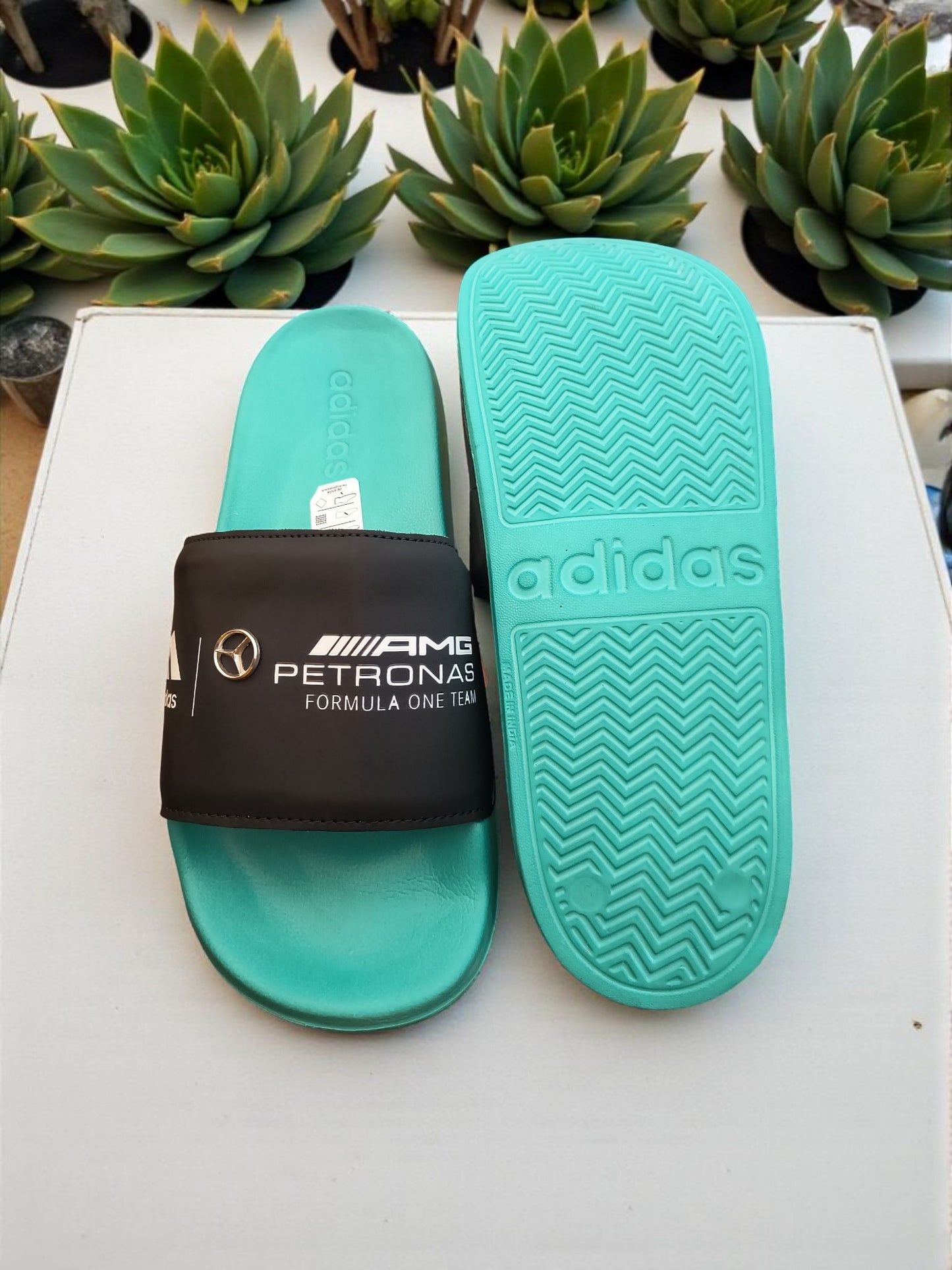 Adidas AMG Petronas Sliders for Men Black Green