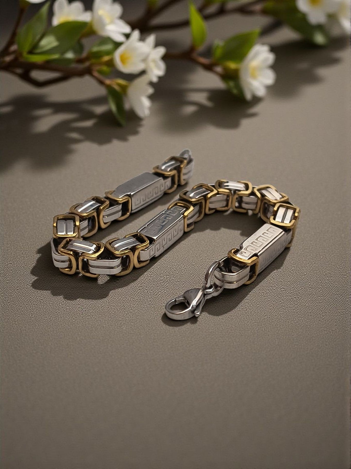 Dual Tone Byzantine Link Bracelet for Men