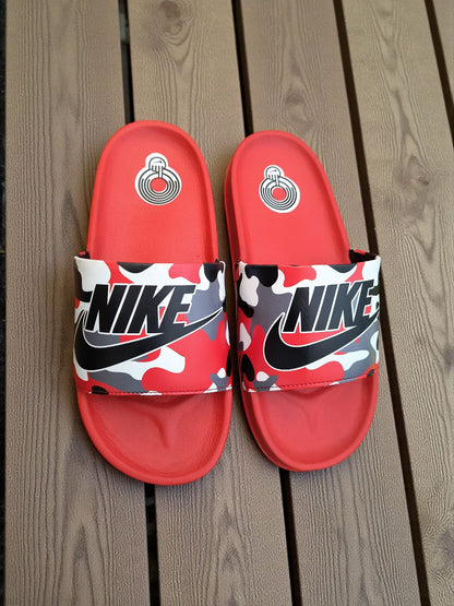Nike Name and Logo Printed Sliders for Men Black Red