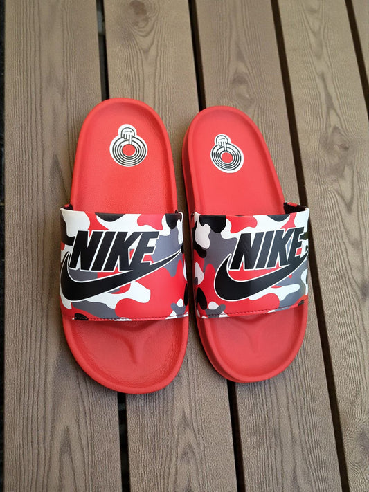 Nike Name and Logo Printed Sliders for Men Black Red