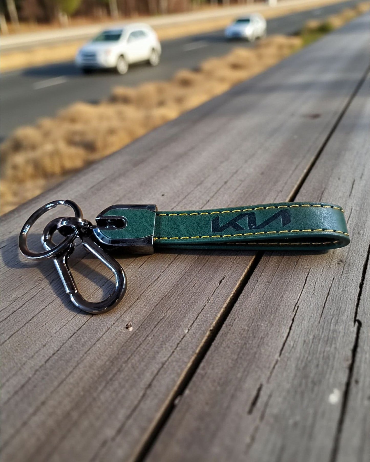 Kia Keychain with PU Leather Side Stich Straps