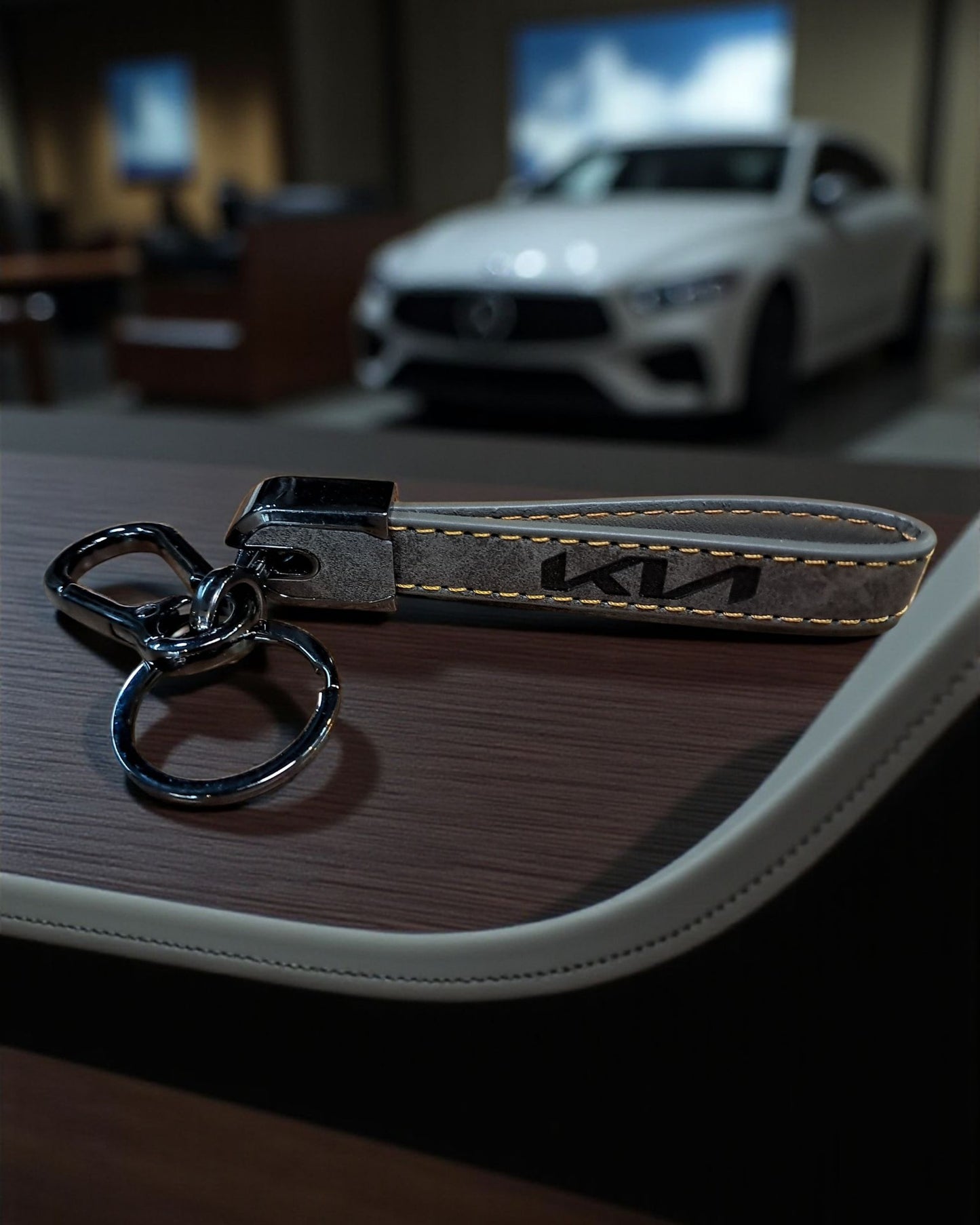 Kia Keychain with PU Leather Side Stich Straps