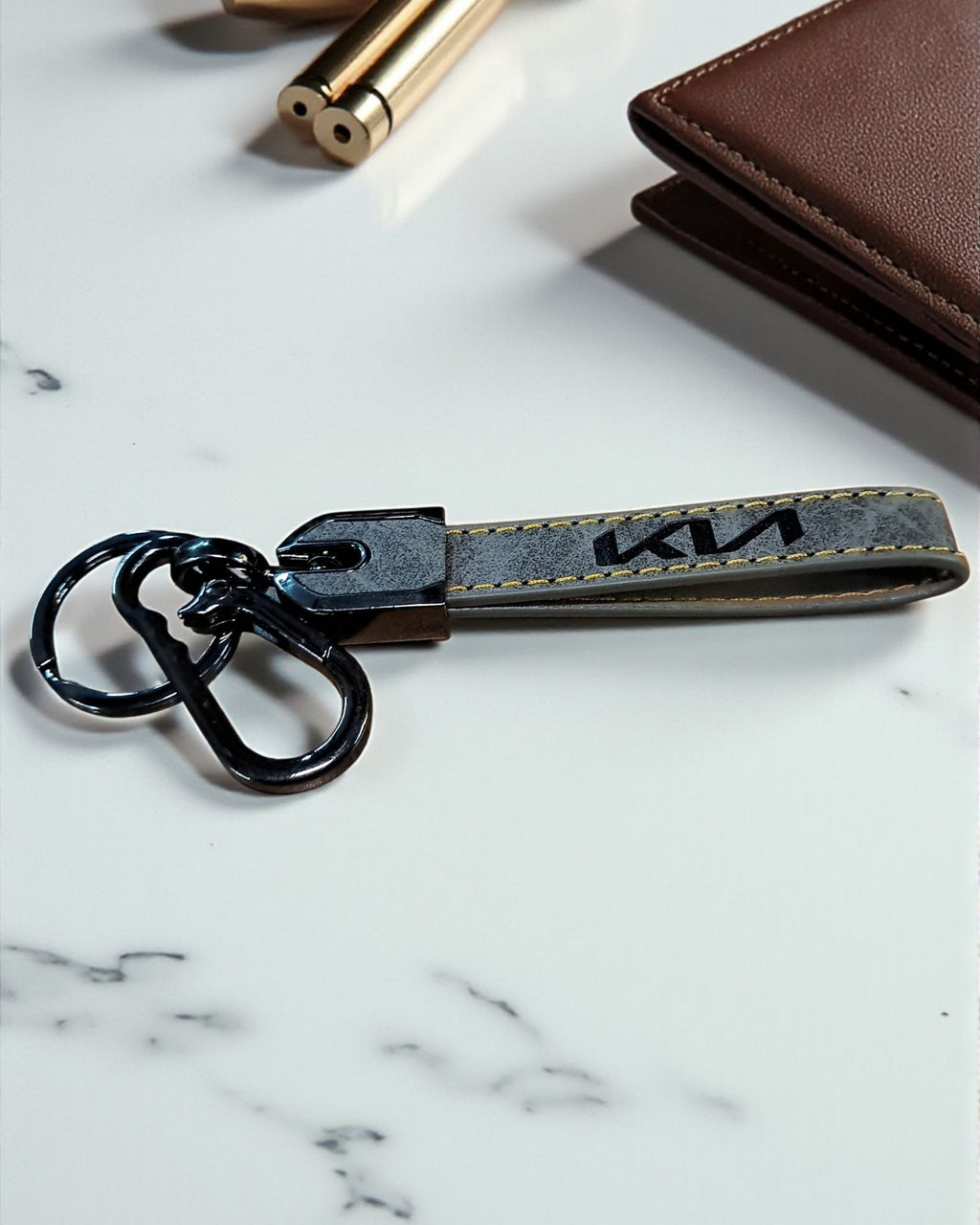 Kia Keychain with PU Leather Side Stich Straps