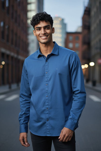 Carnot Plain Satin Shirt Midnight Green