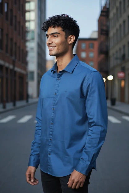 Carnot Plain Satin Shirt Midnight Green