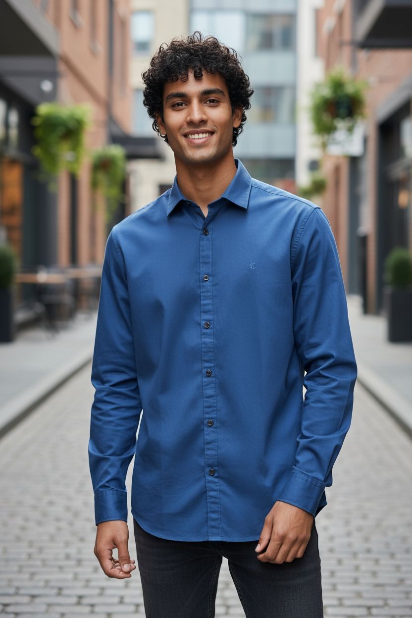 Carnot Plain Satin Shirt Midnight Green