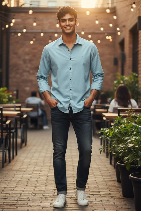 Carnot Plain Satin Shirt Aqua Blue