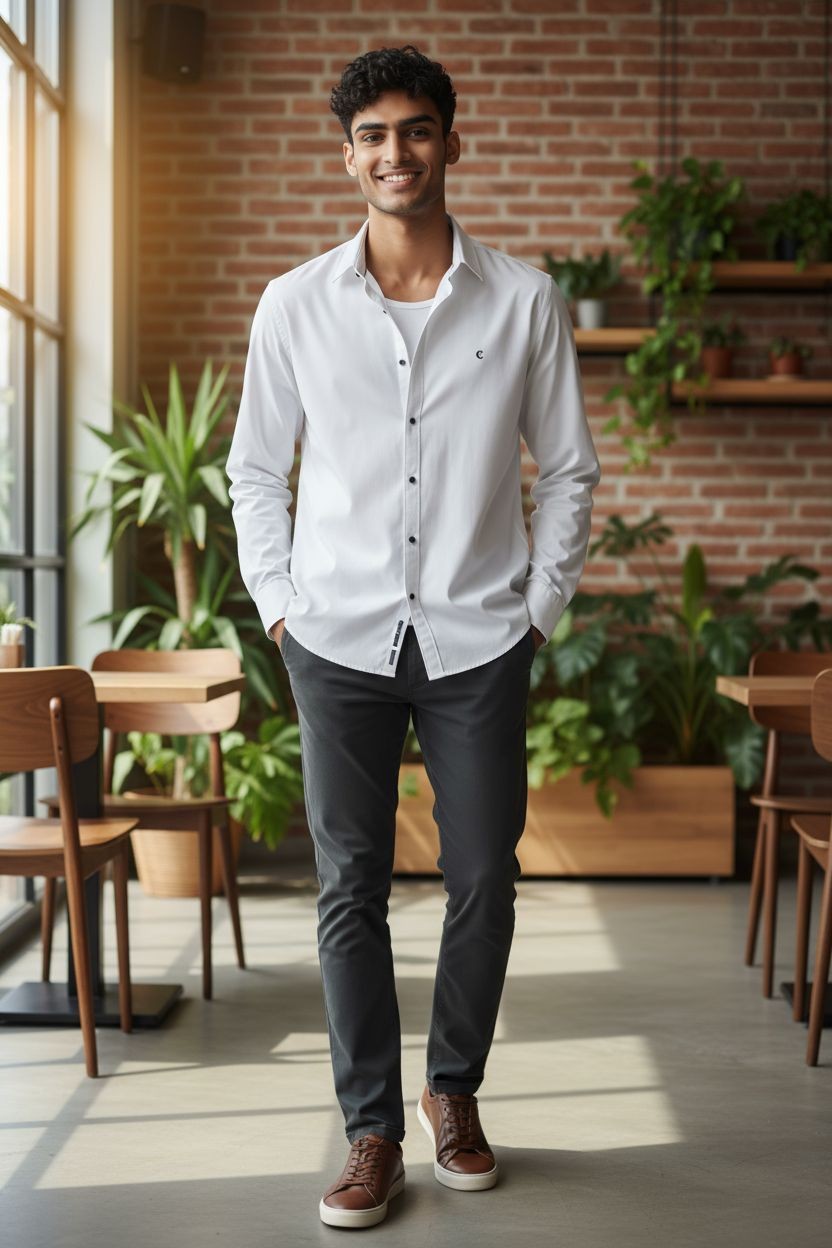 Carnot Plain Satin Shirt White