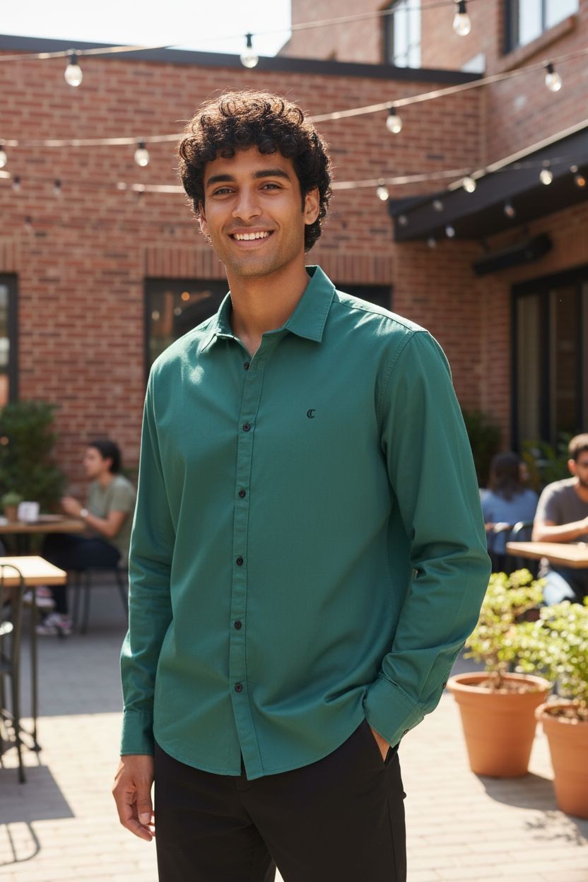 Carnot Plain Satin Shirt Green