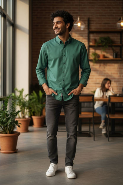 Carnot Plain Satin Shirt Green