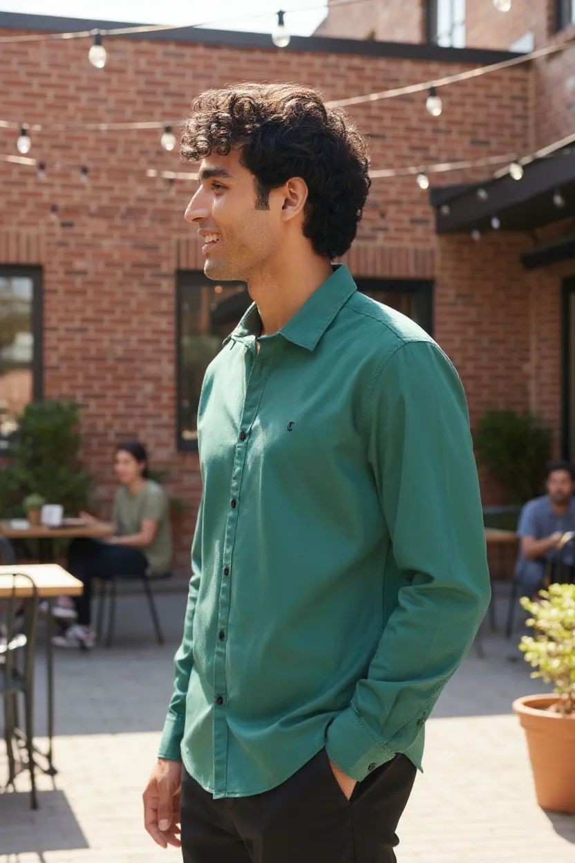 Carnot Plain Satin Shirt Green