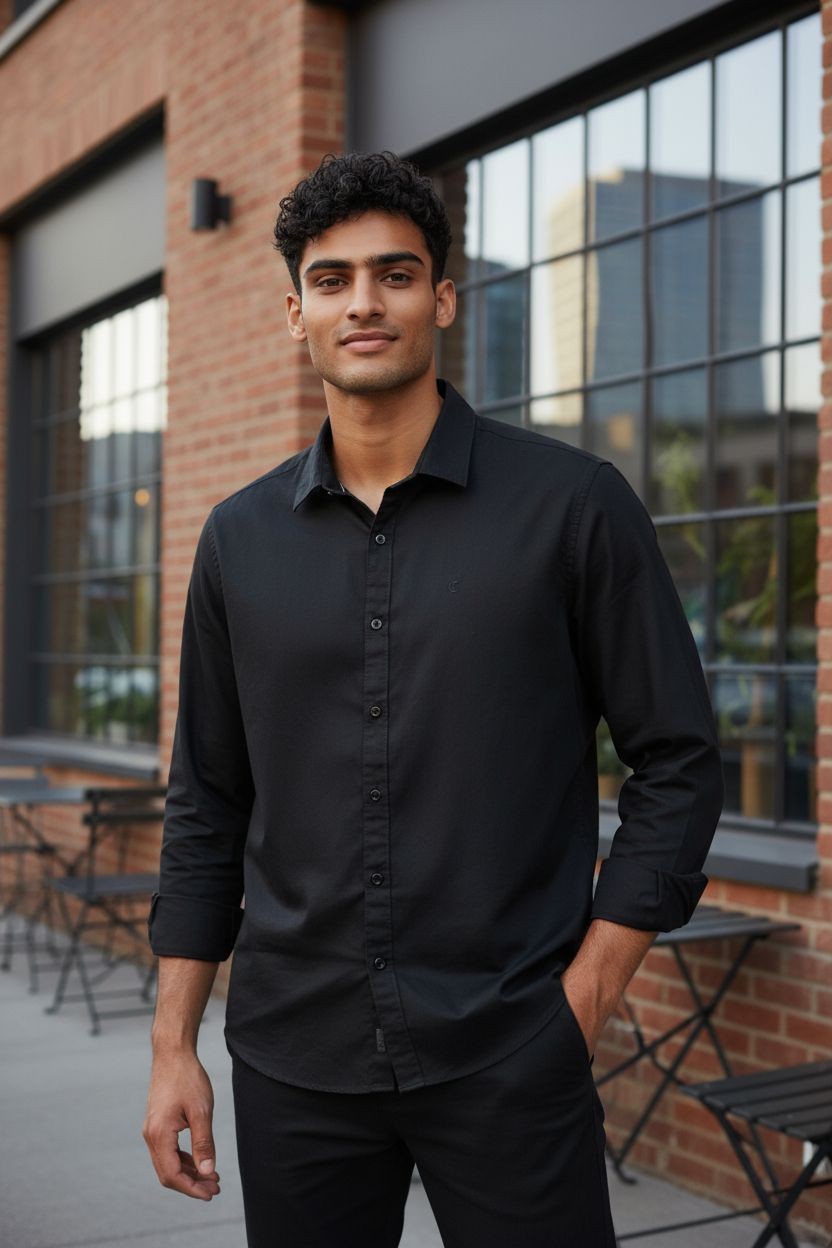 Carnot Plain Satin Shirt Black