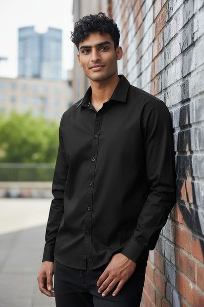 Carnot Plain Satin Shirt Black