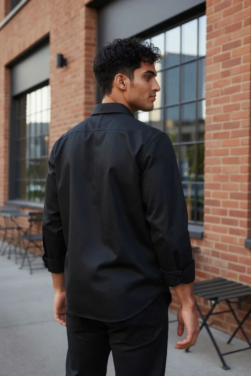 Carnot Plain Satin Shirt Black