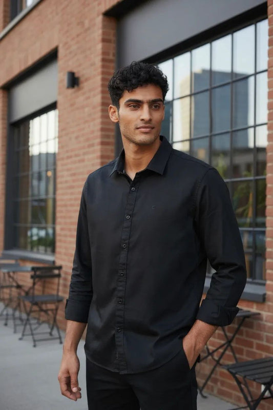 Carnot Plain Satin Shirt Black