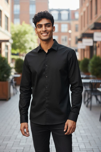 Carnot Plain Satin Shirt Black